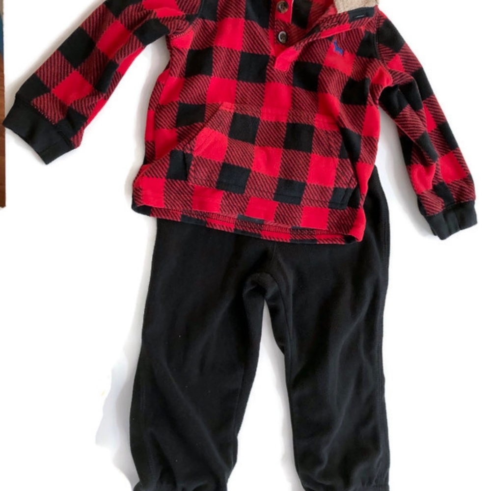 Carter's 2 Piece Set Christmas 2-Piece Buffalo Check Fleece Pullover & Pant Set